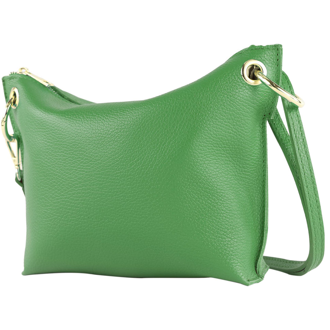 modamoda de - T243 - ital. Umhängetasche Klein Small aus Leder Blattgrün, Blattgrün