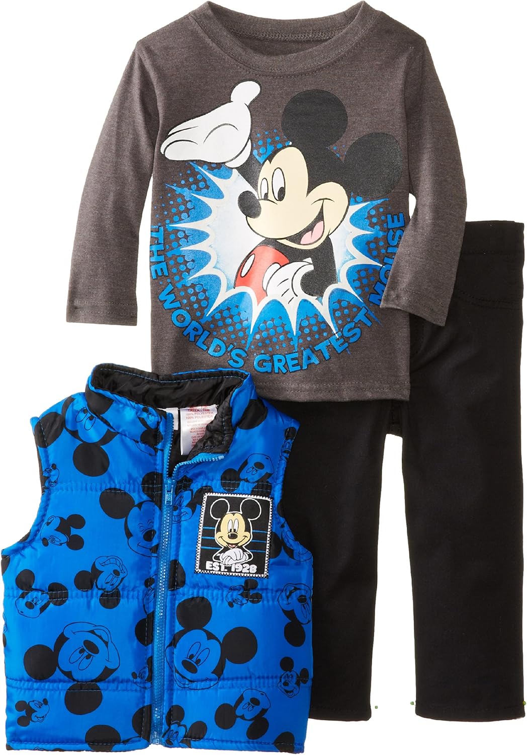Disney Baby Boys' Mickey Mouse 3 Piece Nylon Vest Set, Blue, 12 Months