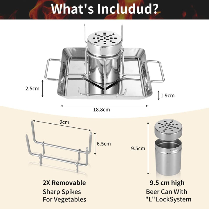 AMOZO Hähnchenbräter - Edelstahl Hähnchenhalter - Bierdose für Hähnchengrill - Grillzubehör für Barb
