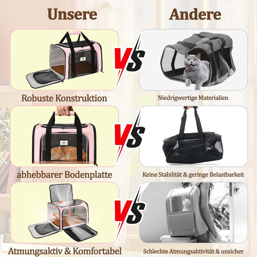 Katzentransporttasche für Katzen und kleine Hunde – Faltbar &amp; gut belüftete Hundebox. Katzentasche m