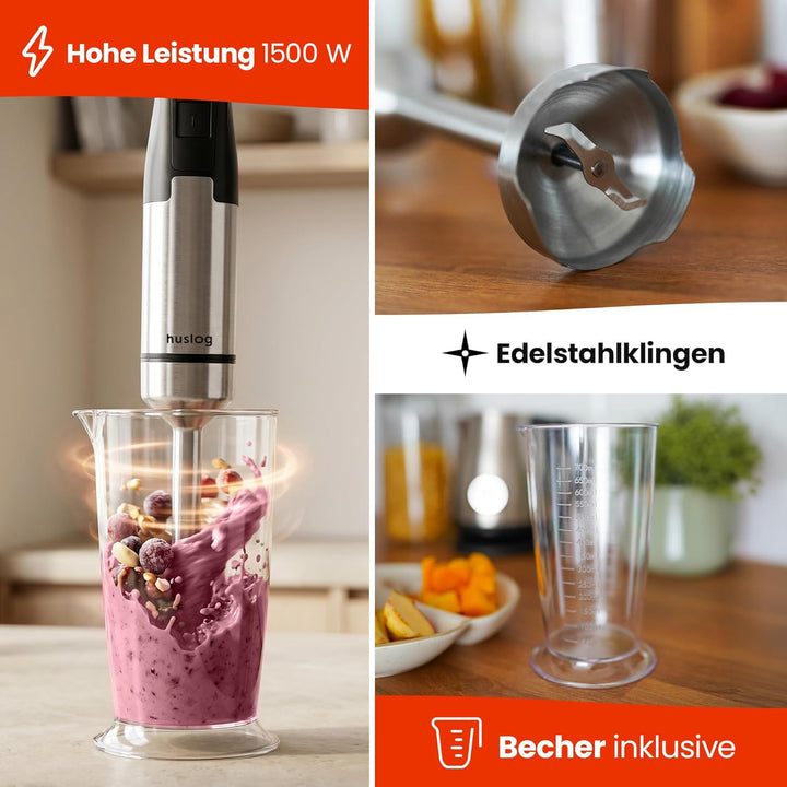 BlendFlex Stabmixer 1500W – Edelstahl Handmixer mit 20 Geschwindigkeiten & Turbo-Funktion, inkl. 600
