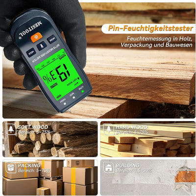 Feuchtigkeitsmessgerät Feuchtigkeitsmesser Detector mit LCD-Display Holzfeuchtemessgerät Pin-Typ Feu