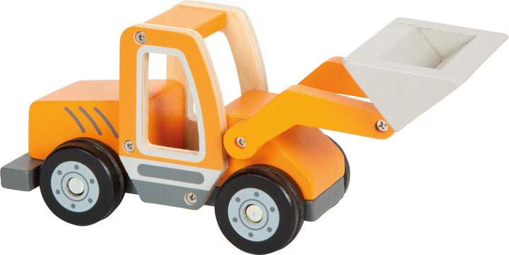 small foot Radlader mit Schaufel aus Holz, Spielfahrzeug mit Schaufelarm und gummierten Reifen, Bauf