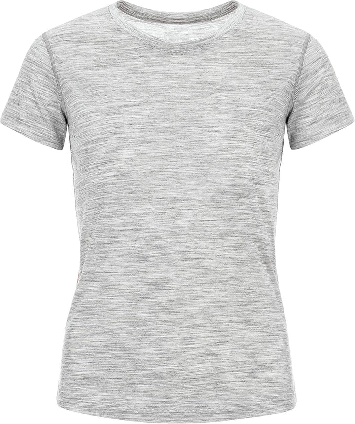 super.natural Dünnes Damen Kurzarm T-Shirt, Mit Merinowolle, W BASE TEE 140 Hellgrau Meliert XS, Hel