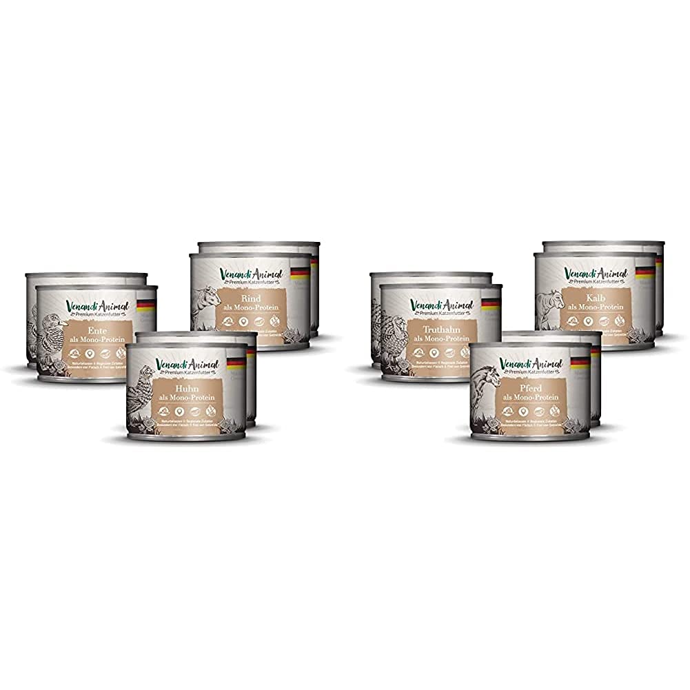 Venandi Animal Premium Nassfutter für Katzen, Probierpakett I, Huhn, Pute, RInd, 6 x 200 g, 1.2 kg &amp;