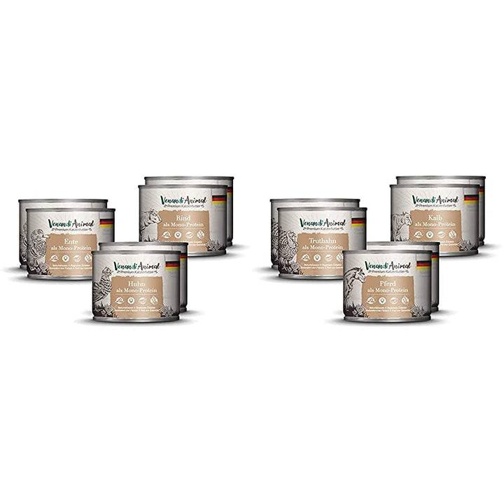 Venandi Animal Premium Nassfutter für Katzen, Probierpakett I, Huhn, Pute, RInd, 6 x 200 g, 1.2 kg &amp;