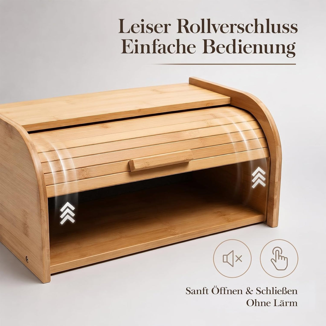 Grosser Brotkasten aus Naturholz, 41 x 27 x 13 cm – Traditioneller Brotkasten mit Rollverschluss – B