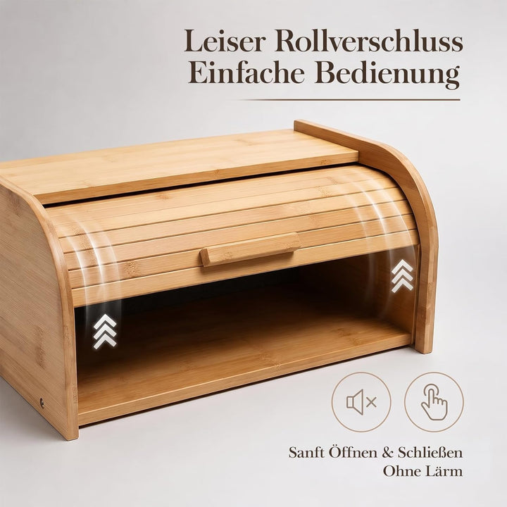 Grosser Brotkasten aus Naturholz, 41 x 27 x 13 cm – Traditioneller Brotkasten mit Rollverschluss – B