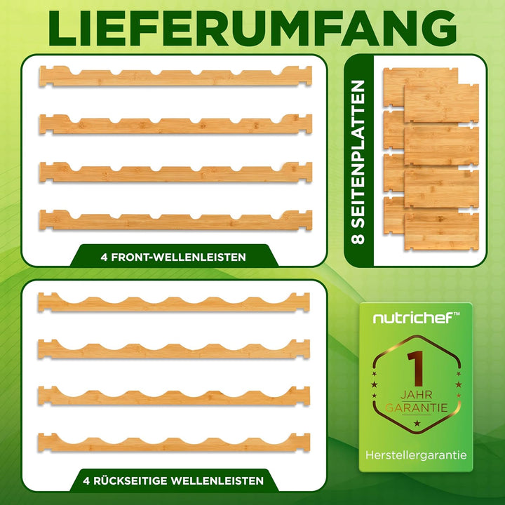 NutriChef Regal Schmal Weinregal aus Bambus Holz – 24 Flaschen, 4 Etagen – Stapelbares Flaschenregal