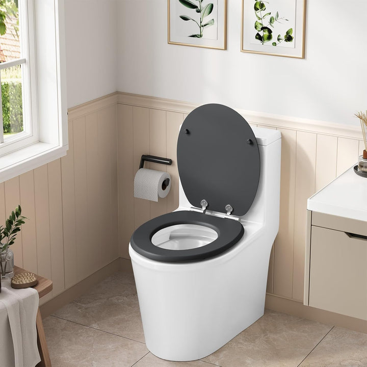 WOLTU Toilettendeckel mit Absenkautomatik Holz, Toilettensitz Klodeckel Klobrille WC Sitz O-Form mit