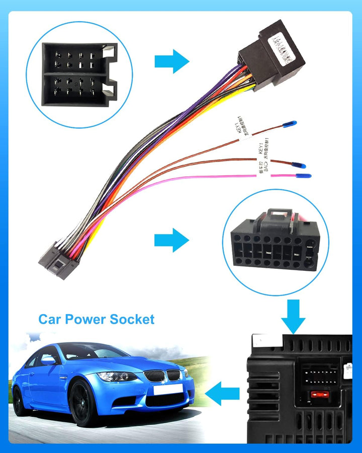 16 Pin Kabelbaum ISO Adapter für Android Autoradio Universal ISO Standard Buchse, Radio Stecker mit