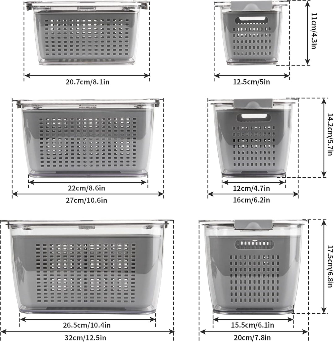 Spesh Frischhaltedosen Set Kühlschrank Organizer Vorratsdosen 3er-Set (2L+4L+5.8L) Kunststoff Kühlsc