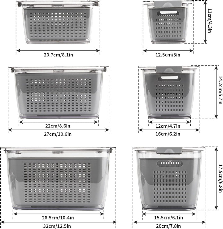 Spesh Frischhaltedosen Set Kühlschrank Organizer Vorratsdosen 3er-Set (2L+4L+5.8L) Kunststoff Kühlsc