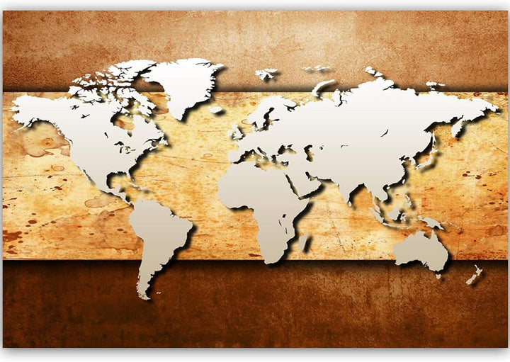 Leinwandbild XXL Weltkarte Wandbild Kunst Landkarte Geographie braun 100x70 cm 100L x 70B cm M_11868