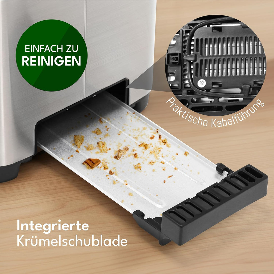 LEBENLANG Langschlitz Toaster 4 Scheiben mit Brötchenaufsatz - Touchscreen LED Display & 7 Stufen I