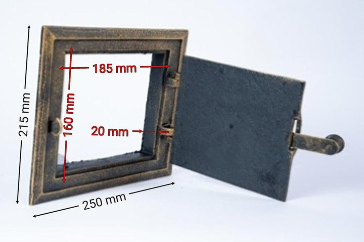 Gusseiserne Ofentür mit Riegel - 25,2 x 21,5 cm – Brotofentür - Pizzaofentür - Steinofentür - Kamino
