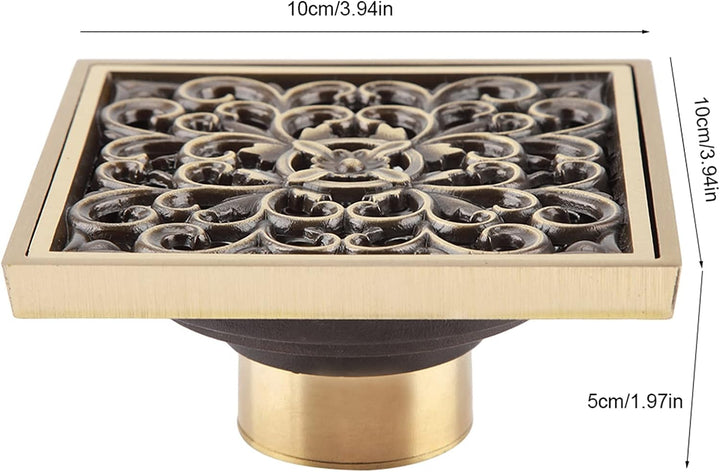 TOPINCN Bodenablauf,10cm Bad Dusche Bodenablauf Antiquität Messing Ablassen Siebdeckel Gitter Quadra