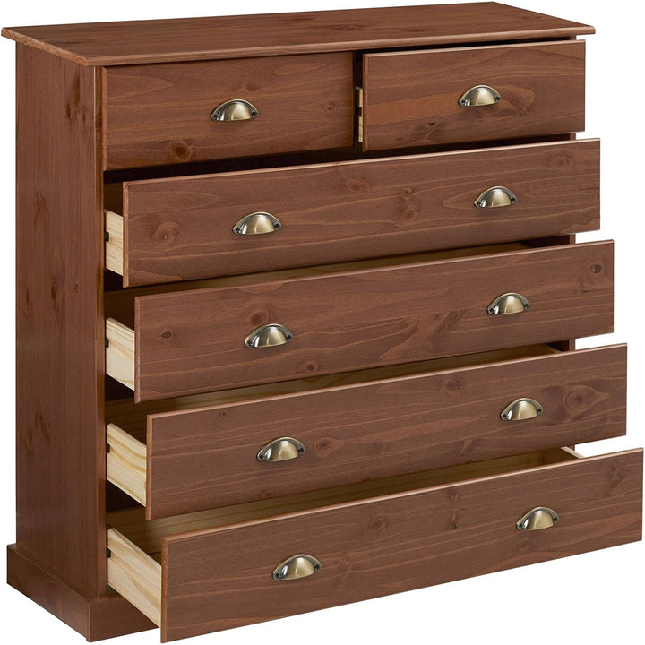 IDIMEX Schubladenschrank Paris aus Kiefer massiv in kastanienfarben, schöne Kommode mit Muschelgriff