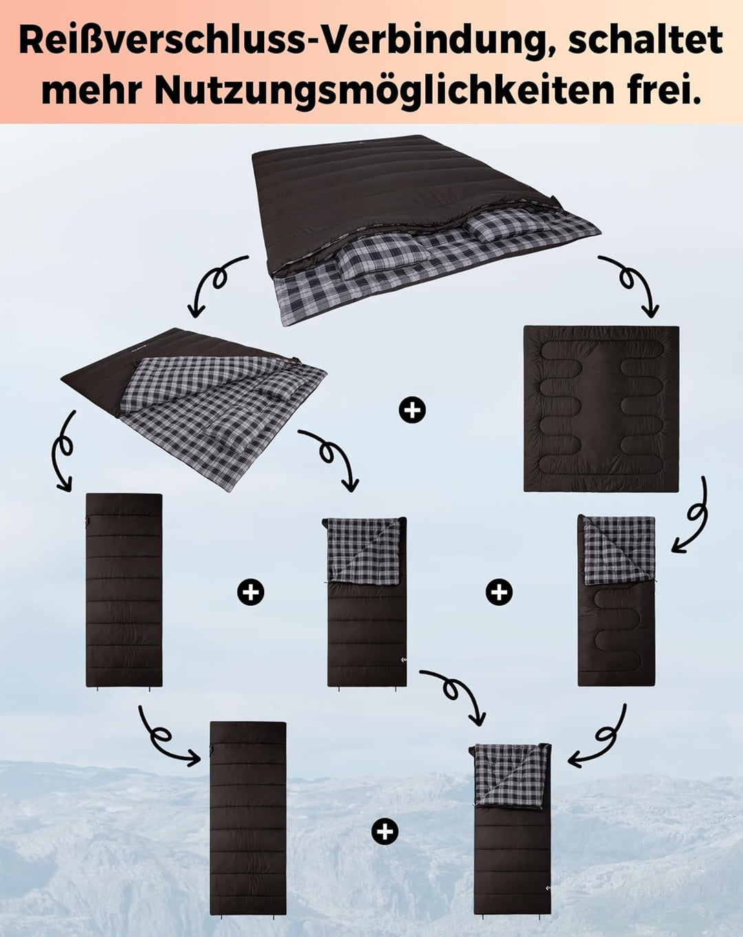KingCamp Doppelschlafsack Baumwolle Flanell Winter Schlafsack 2 Personen Warmer Deckenschlafsack 3-4