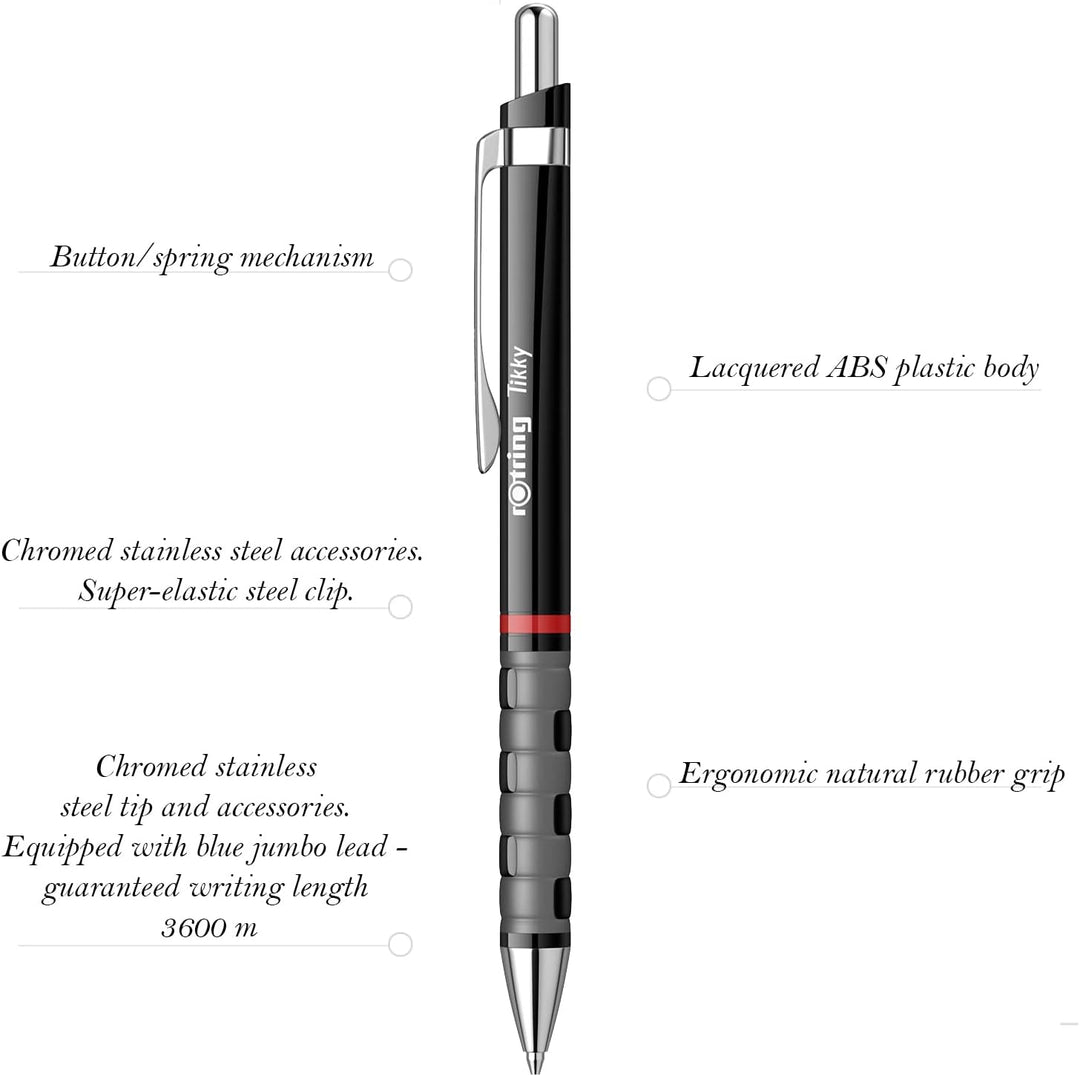 rOtring Tikky-Kugelschreiber | blaue Tinte | mittlere Spitze (1,0 mm) | Schwarzer Schaft | federleic