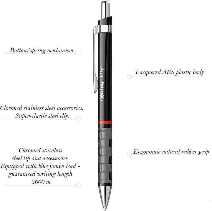 rOtring Tikky-Kugelschreiber | blaue Tinte | mittlere Spitze (1,0 mm) | Schwarzer Schaft | federleic