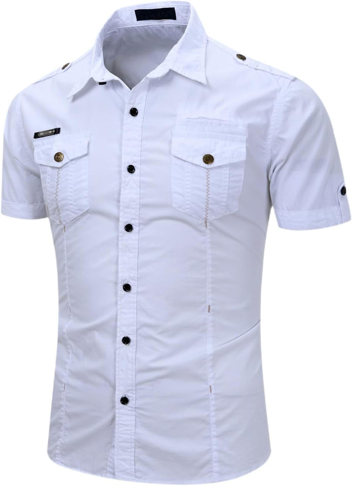 Iris Sprite Herren Hemd Kurzarm Baumwolle Outdoor Freizeithemd für Männer L Weiss, L Weiß