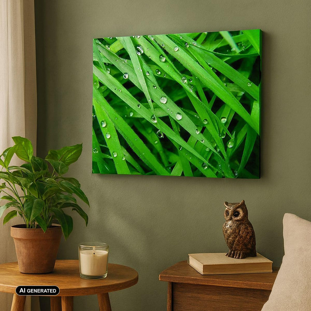 Bilder auf Leinwand Natur Gras Wasser Tropfen Leinwandbild 70x50cm Wandbilder Dekoration Wohnzimmer