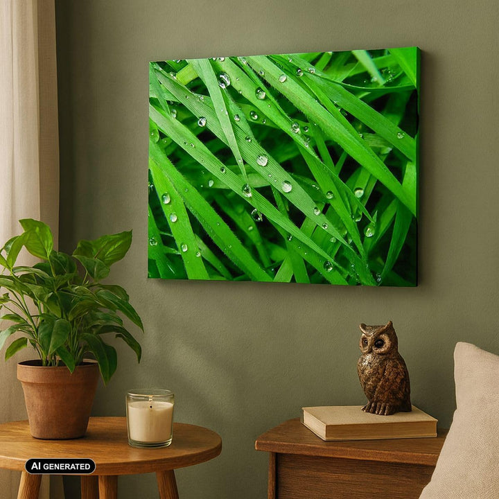 Bilder auf Leinwand Natur Gras Wasser Tropfen Leinwandbild 70x50cm Wandbilder Dekoration Wohnzimmer