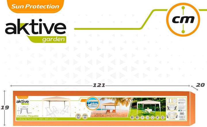 AKTIVE 62188 Faltpavillon 300 x 300 x 240 cm, Polyester, cremefarben