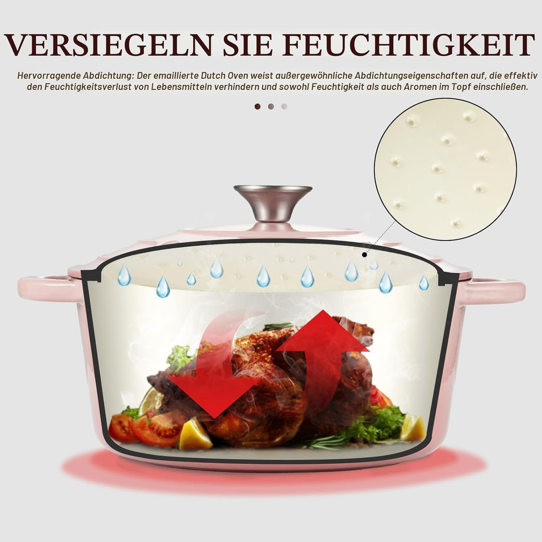 Overmont Bräter emaille Gusseisen Topf - Schmortopf 28cm backofengeeignet - mit Deckel und Kochbuch