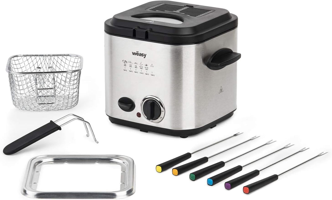 Wëasy TB600 Fritteuse und Fondue, 2 in 1, elektrisch, 1,2 l, Edelstahl, multifunktional, kompakt, 6