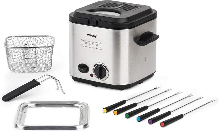 Wëasy TB600 Fritteuse und Fondue, 2 in 1, elektrisch, 1,2 l, Edelstahl, multifunktional, kompakt, 6