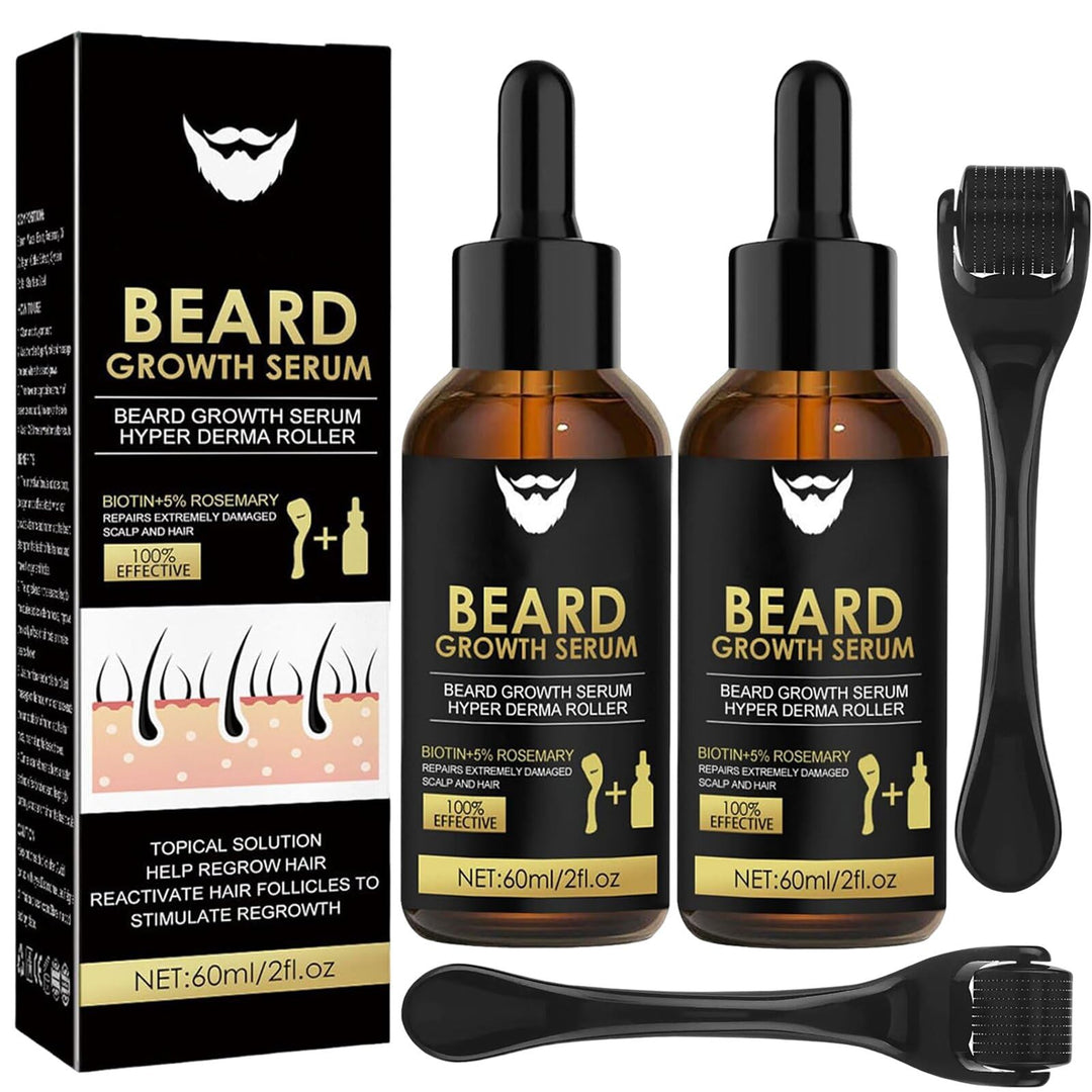 Bartwuchs Kit, 2 Stück Bartwuchs Serum Öl mit 2 Bartroller, Bartwachstums Öl, Bartwuchs Kit, Bartwac