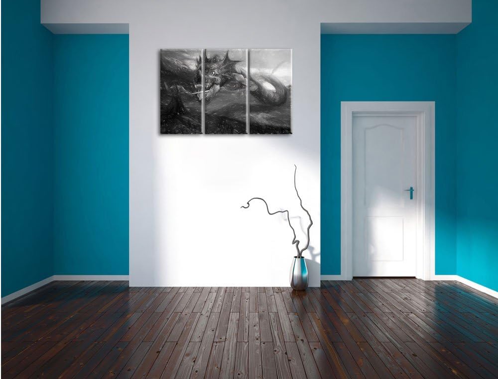 Pixxprint Drache kämpft gegen Krieger als Leinwandbild/Grösse: 3 Teilig (120x80 cm) cm/Wandbild/Kuns