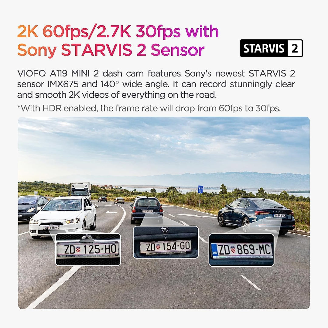 VIOFO Dashcam A119 Mini 2, Front 2,7K 5GHz Wi-Fi, 2K 60fps/HDR 30fps Sprachsteuerung, STARVIS 2 Verb
