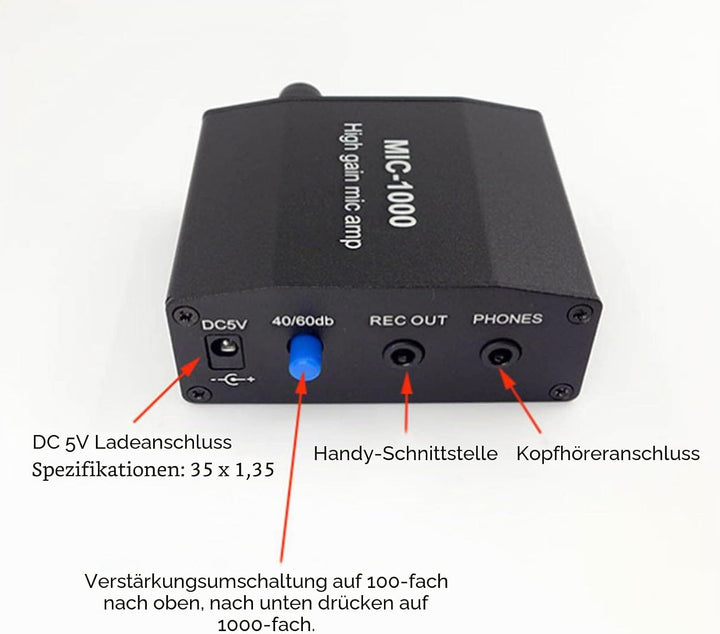 Mikrofonverstärker, Mikrofon-Audioverstärker mit Hoher Verstärkung, 1000-fache Verstärkung, Zubehörs