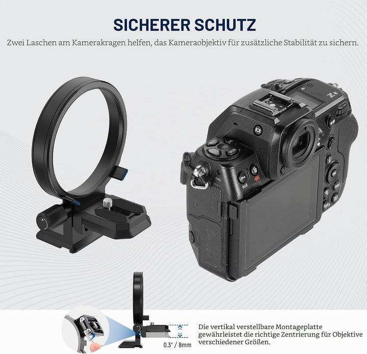 Neewer Drehbare Kragenhalterungsplatte für Nikon Z8 Z7 II Z6 II Z5 FTZ II Adapter, schnelle horizont