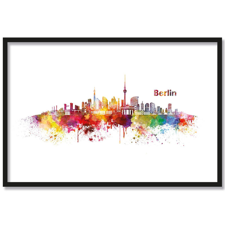 JUNIWORDS Poster mit/ohne Holzrahmen, Wähle ein Motiv, Aquarell Skyline Berlin, Wähle eine Grösse, 3