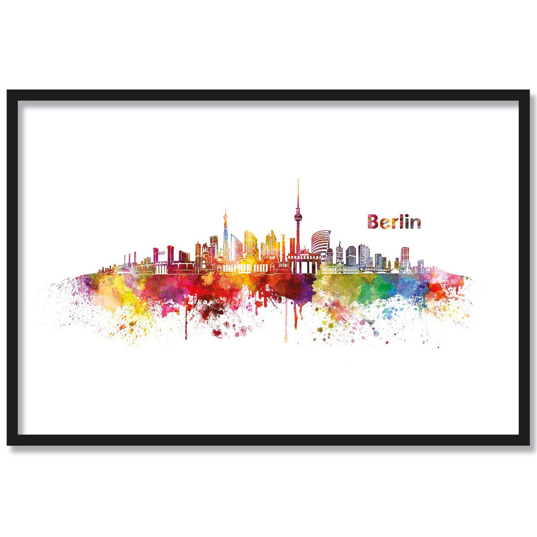 JUNIWORDS Poster mit/ohne Holzrahmen, Wähle ein Motiv, Aquarell Skyline Berlin, Wähle eine Grösse, 4
