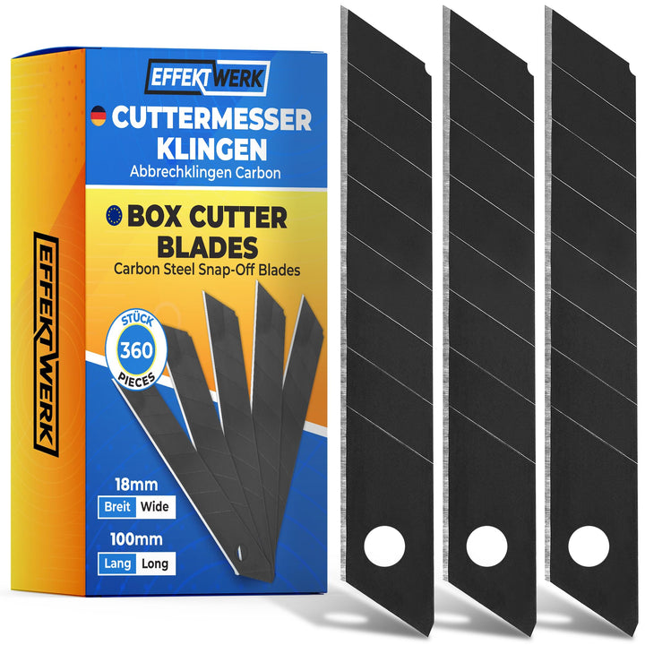 EffektWerk Cuttermesser-Klingen (Schwarz, 360er-Pack), 18-mm-Ersatzklingen für Allzweckmesser, robus