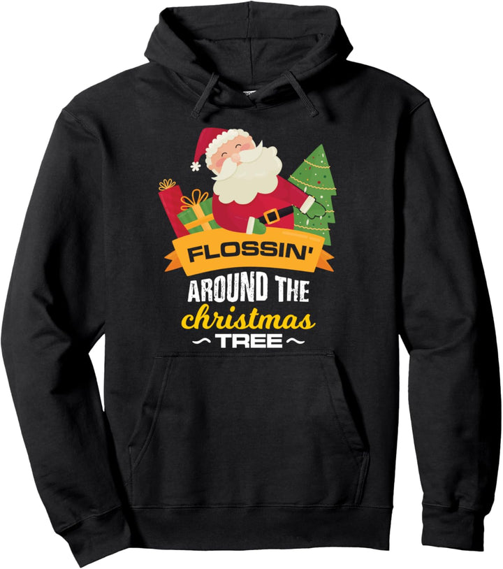 Zahnseide um den Weihnachtsbaum Santa Weihnachten Design Pullover Hoodie