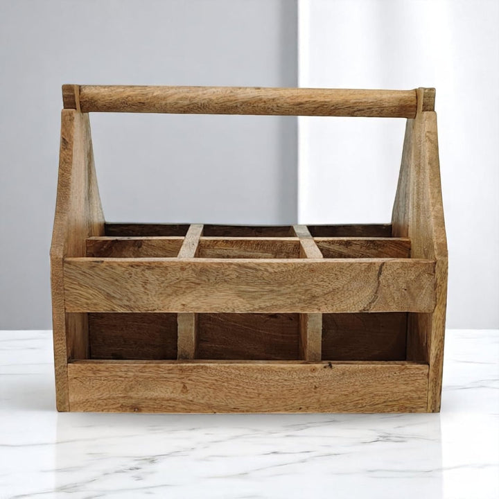 DARO DEKO Holz Flaschenhalter mit Griff für 6 Flaschen 20 x 30cm Flaschen-Träger Männerhandtasche Bi