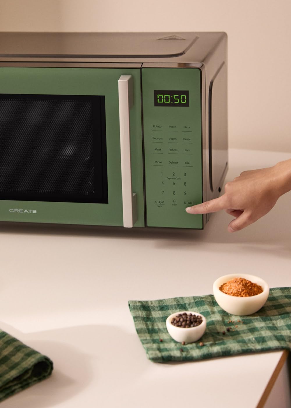 CREATE/MICROWAVE STUDIO/Mikrowelle mit Grillfunktion und Backofen Salbeigrün/Fassungsvermögen 23L, D
