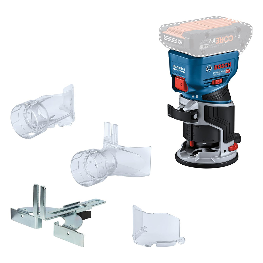 Bosch Professional 18V System Akku-Kantenfräse GKF 18V-8 (inkl. Parallelanschlag, 2x Saugadapter zum