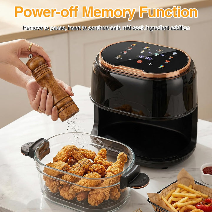 4L Sichtbarer Heissluftfritteuse AirFryer mit Stromausfall-Speicher, Glas-Schublade, 60-190°C Temper