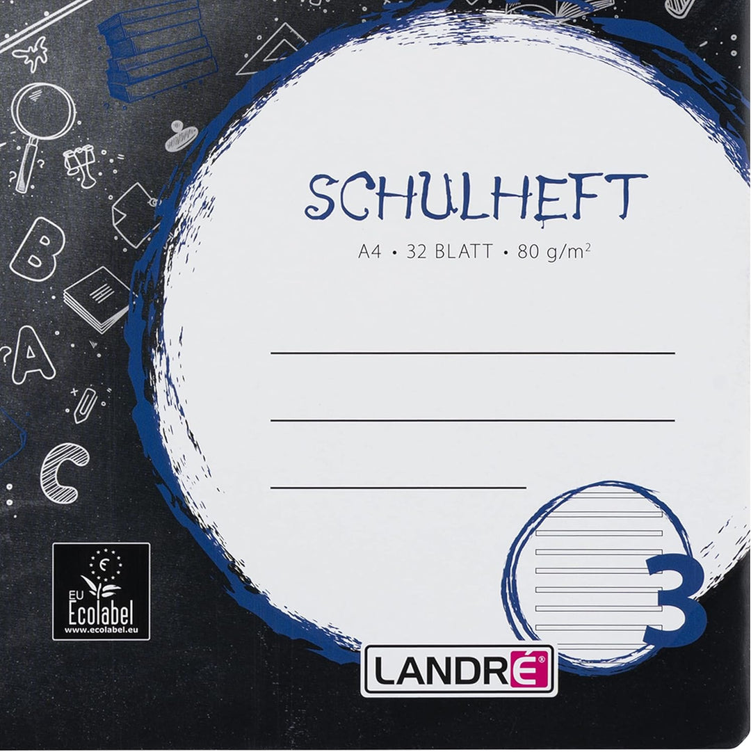 Landré Schulheft A4, 32 Blatt, Lineatur 3, liniert, 10 Stück, Lineatur 3