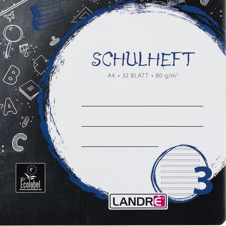Landré Schulheft A4, 32 Blatt, Lineatur 3, liniert, 10 Stück, Lineatur 3