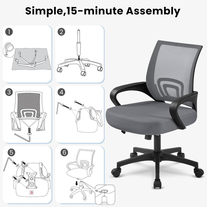 Yaheetech Bürostuhl, Ergonomischer Schreibtischstuhl mit Netzbespannung und Armlehnen, Drehstuhl aus