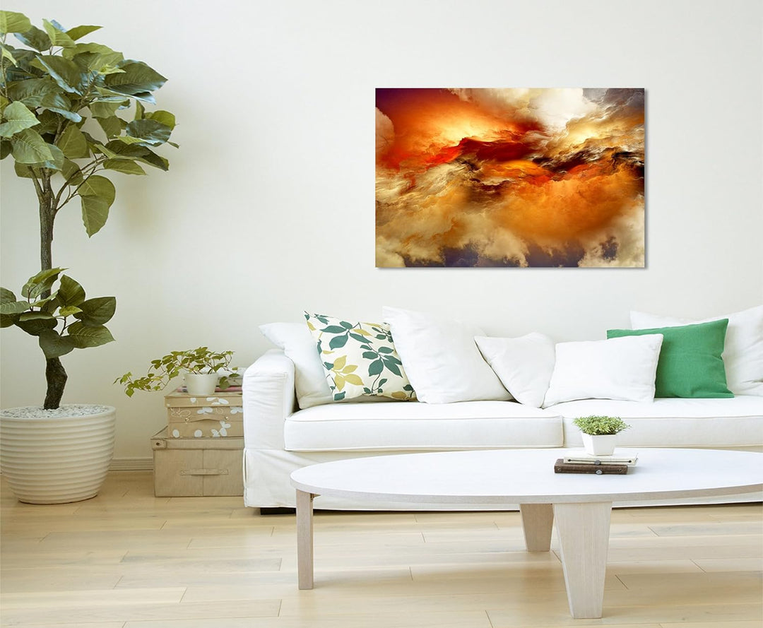 Paul Sinus Art XXL Fotoleinwand 120x80cm Oranger Wolkenhimmel auf Leinwand Exklusives Wandbild Moder