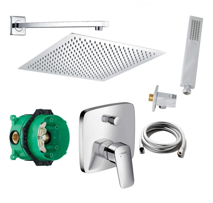 vanvilla Duschsystem mit Unterputz Duscharmatur von Hansgrohe Logis und vanvilla Regendusche mit Arm